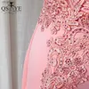 Urban Sexy Vestidos Rosa Lace Prom Stretchy Cetim Sereia Mulheres Vestido de Noite V Neck Apliques Sem Mangas Ilusão Voltar Vestido de Festa Formal yq240327