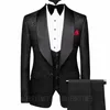 Fi Negro Jacquard Traje Hombres Novio a medida Boda Fiesta personalizada Chaqueta Chaleco Pantalones Cena Slim Fit Blazer Mantón Solapa 3 piezas G6V0 #