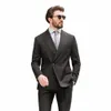 elegant Black Male Suit Classic Peak Lapel Double Breasted Outfits Smart Casual Formal Wedding Tuxedo 2 Piece Blazer with Pants X2VR#