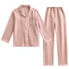 Pyjama de Couple en coton japonais, vêtements de nuit épais pour Couple, ensemble deux pièces, manches longues, Sandwich, automne et hiver