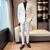 Kurtka+spodnie Mężczyźni Blazery Wysokiej jakości podwójnie piersi garnitury busin/mężczyzna Slim Fit Waffle Groom Dr Casual Tuxedo L5PF#