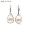 Kolczyki Dangle Special Big rozmiar barokowe zarodki stalowe kolczyki płomienne kształt biały kolor naturalny kolor słodkowodnej perły