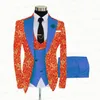 2021 Red Floral Printed Suit Men 3 Pieces Gold Groom Wedding Suit Tuxedo Slim Fit Shiny Blazer Double Breasted Vest Pants Set c2yr#