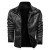 Veste de moto Mens Slim Fit Court-Manteau Collier PU Vestes Hiver Automne Zipper Stand Coupe-Vent Manteau En Cuir PU Veste En Cuir W1Yv #