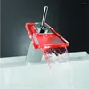 Bathroom Sink Faucets Waterfall Led Faucet Basin Mixer Tap Deck Mount Bright Chrome Finish Washing Water Taps