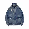 denim Jacket Men's Stand-up Collar Multiple Pockets Cargo Denim Coat Loose Streetwear Jeans Jackets Male j0q2#