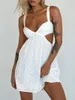 Abiti casual da donna sexy abito slip estivo senza maniche backless scavato fiore a-line corto bianco femminile party club vestito estivo beachwear