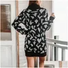 Basic Casual Dresses Fall Women Leopard Print Sweater Dress Turtleneck Mini Long Sleeve Knitted Autumn Vestido Onal4550265 Drop Delive Otgcp