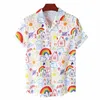 Мужская рубашка Tour 2022 Short Carto Rainbow Doodle Print Bottom Up Shirt Летние топы Мужские праздничные пляжные Camisetas Hawaianas Hombre D7ZK #