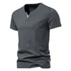 Męskie koszule z krótkim rękawem Henley Casual Cotton Slim Fit Podstawowy letni koszulka na szyję 240325