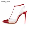 Sandals 90 Colors Customized Pointed Toe T-Strap Women Thin High Heels Transparent PVC Sexy Lady Dress Party Shoes