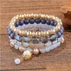 Charm Bracelets 4Pcs/Set Mti-Layer Crystal Acrylic Glass Bead For Women Handmade Braided Elastic Rope Wrap Wristband Bracelet Bangle D Otihy