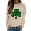 Women's T Shirts Woman's Casual and Bluses Fashion Clover Print långärmad o-hals Pullover Top Roupas Feminina Crop Mujer