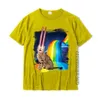 メンズTシャツレーザー猫レインボーサイエンススペースオタクTシャツ男性デザインライフコットンTシャツ240327