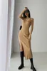 Basic Casual Dresses Women Spring Autumn Y French Slit Sweater Long-Dress Female Slim Tight-Fitting Hip-Knit Over-The-Knee Pure Color Otpwh