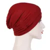 Womens Elegant Stretchy Hat Turban Forehead Cross India Hat Head Wrap Chemo Solid Color Bandana Muslim Scarf Girl Cap DA393