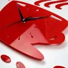 Horloges murales suspendues horloge café temps tasse forme 3D bricolage décoration de la maison moderne (rouge)