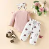 Clothing Sets Summer Infant Baby Girls Shorts Flying Sleeve Letter Elephant Print Romper Lantern Headband
