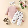 Ensembles de vêtements d'été pour bébés filles, shorts à manches volantes, lettres imprimées d'éléphant, barboteuse, bandeau lanterne