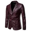 bright Red Suit Jacket Men's PU Coats Fi Casual Leather Jackets Black Khaki Blue Blazers Plus Size M-5XL 6XL Outerwear u4KH#