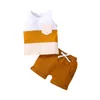 Ensembles de vêtements pour bébés garçons, 2 pièces, pantalon, sans manches, Patchwork, débardeur, bretelles blanches, tenue décontractée pour tout-petits