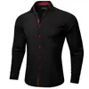 Dibangu Camicia da uomo Manica Lg Nero Solido Rosso Paisley Colore Ctrast Fi Dr Camicia da uomo Colletto butt-down Abbigliamento uomo 90WT #