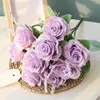 Decorative Figurines Artificial Blue Roses Flowers Silk Rose Flower Bouquet Home Garden Decoration Wedding Purple