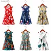 Robes de fille 2023 Summer Gilrs Casual Robe 2-12 ans Enfants Mignon Imprimé Feuille Gilet Princesse Robe Enfants Soie Coton Sans Manches Vêtements yq240327