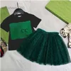 luxury designer Clothing Sets Fashion girls cute gauze skirt cotton 2022 two piece suit cci brand children Puff Sleeve dress shirts tshirt suits Baby Clothes