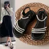 2024 sommer neue Frauen Komfortable Outdoor Sandalen Breite fuß Casual Perle eleganz Hausschuhe Runde auf Plus Größe Alias Mujer 38-40