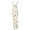 Casual Dresses Fashion Printing Maxi Dress Deep Neck Rose Slim Fit Boho Romantic Strapless Full Stretch Slip Mujer Vestidos