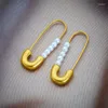Boucles d'oreilles pendantes XIYANIKE Pin Style perlé boucle d'oreille créativité Simple mode couleur or en acier inoxydable oreille goutte pour les femmes personnalité
