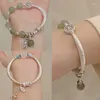 Charm Bracelets Chinese Retro Style Natural Hetian Jade Sterling Silver Single Circle Brace Lace Bracelet Sea-Pattern Stone Pendant Hand