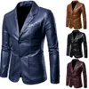 Leder Blazer Mann 2024 Frühling Herbst Mode Herren Leder Jacke Kleid Anzug Mantel Männlich Business Casual Pu Schwarz Blazer Jacke 240313