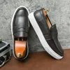 Casual Shoes European Station Men Open Mouthed Laughter Board Versatile Lefu Leather Black Brown Size 38-46