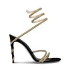 Sandaler 2024 Kvinnor Summer Black Sexy Stiletto Gladiator Dress Pumps Designer Crystal Prom High Heel Shoes Woman