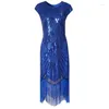 Casual Dresses O Neck Sleeveless Tassel Sequin Dress for Women Vintage Elegant Party Banket Hög midja Medium Längd Sommar 2024