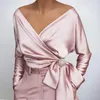 Col en V Sexy femmes Satin Blouse 2024 noeud papillon en mousseline de soie chemise à manches longues haut pour femme à lacets dame Blouses élégant Blusas 19178 240315