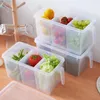 Kitchen Storage 2 Pcs Plastic Container Square Handle Food Box With Lid Suitable For Refrigerator Cabinet Table Top
