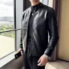 men Bomber Leather Jacket 2023 Anti-wind Zipper Casual Slim Fit Jacket Coats Motorcycle PU Leather Jacket Fi Men Clothing H0Z2#