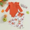 Kledingsets Baby Meisjes Halloween Broek Set 3 Delige Outfit Pompoen Print Romper Flare Hoofdband Voor