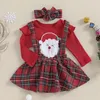 Clothing Sets 3Pcs Baby Girl Christmas Outfits Infant Long-Sleeve Romper Top Suspender Plaid Skirt Set With Headband