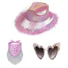 Berretti Cappello da cowboy Donna Cowgirl con sciarpa Occhiali da sole a forma di cuore Costume all'ingrosso