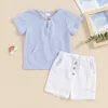 Zestawy odzieży niemowlę małego chłopca letni strój w paski T-shirt z krótkim rękawem top i solidne szorty Ubrania 2PCS
