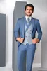 Nuevo traje de 3 piezas para hombre, azul claro, boda, novio de gama alta, ajuste delgado, tamaño estándar, conjunto de chaqueta, chaqueta de esmoquin Busin + pantalón + chaleco y4ET #