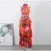 Elegante senhora tie dye impresso plissado vestido 2024 verão feminino sem mangas o pescoço oco para fora férias elegante longo maxi bolo vestidos