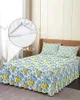 Jupe de lit à fleurs baroques, couvre-lit élastique bleu blanc avec taies d'oreiller, housse de matelas, ensemble de literie, drap