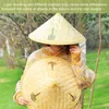 Chinese Retro Bamboo Rattan Fisherman Hat Handmade Weave Straw Bucket Tourism Rain Dance Props Cone Fishing Sunshade 240320