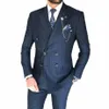 costume Homme Double Breasted Navy Blue Peak Lapel High Quality 2 Piece Jacket Pants Smart Casual Terno Chic Formal Full Set H9jj#