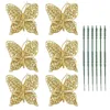 Decorative Flowers Christmas Glitter Artificial Clip Set Simulation Hollow Out For Tree Wedding Wreath Garland Decor